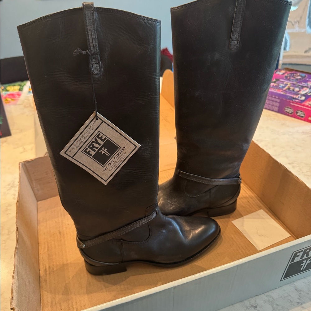 Frye Black Lindsay Plate Riding Boots
